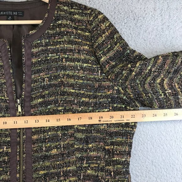 LAFAYETTE 148 NY Blazer Coat Tweed Zip Up Blazer Jacket Softshell Brown Trim 16 - Picture 6 of 8